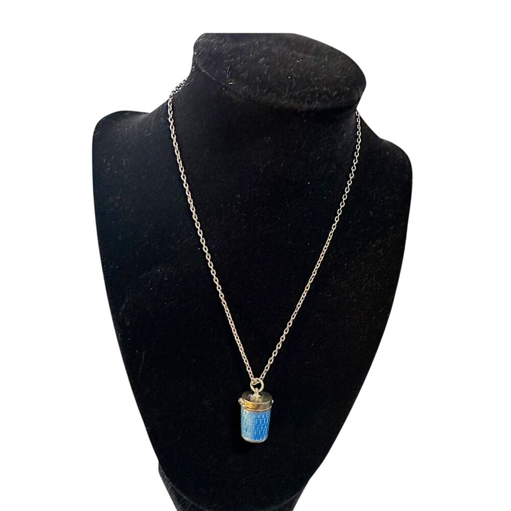 Antique Guilloché Enamel Vinaigrette Pendant Necklace c.1900 Scent Container